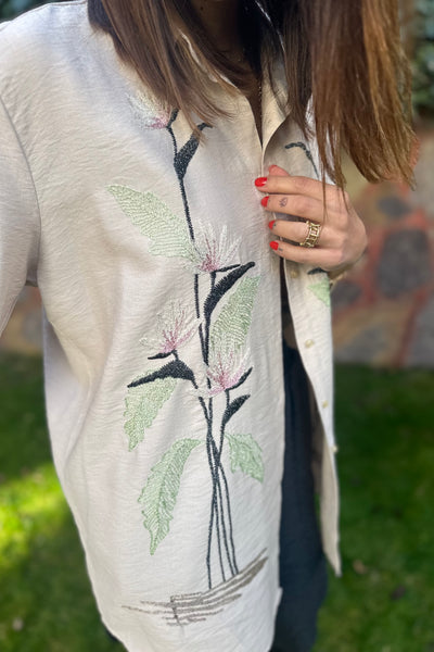 Floral Embroidered Beige Shirt
