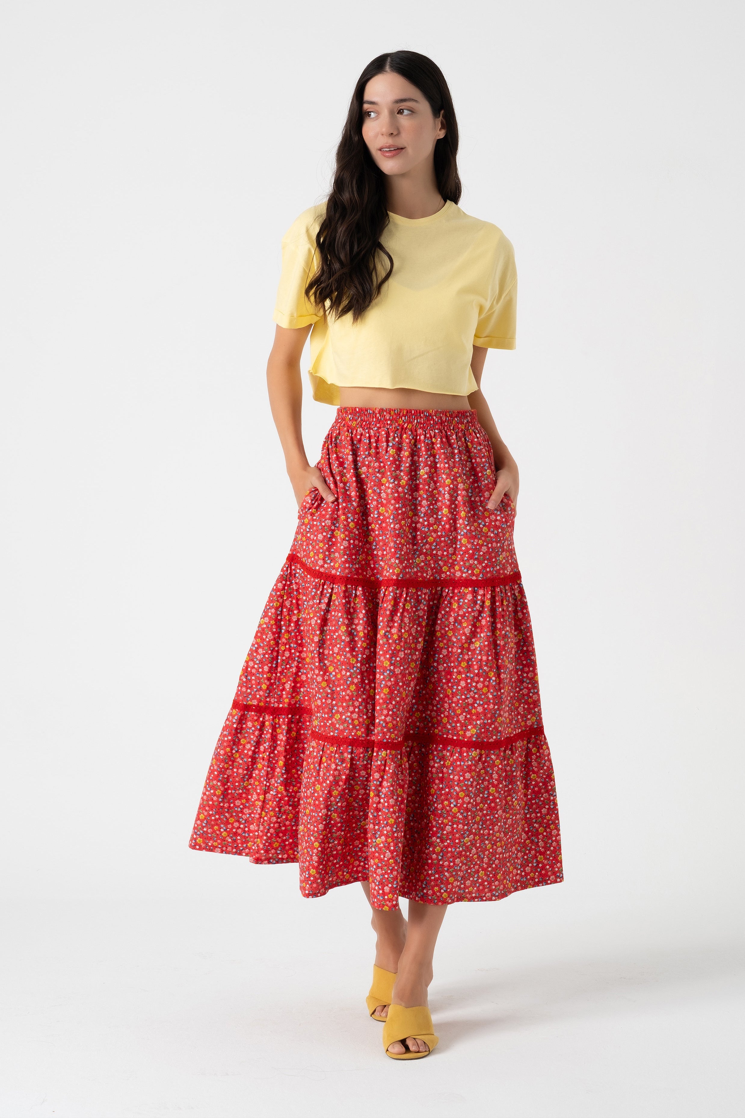 Elastic Waist Floral Skirt