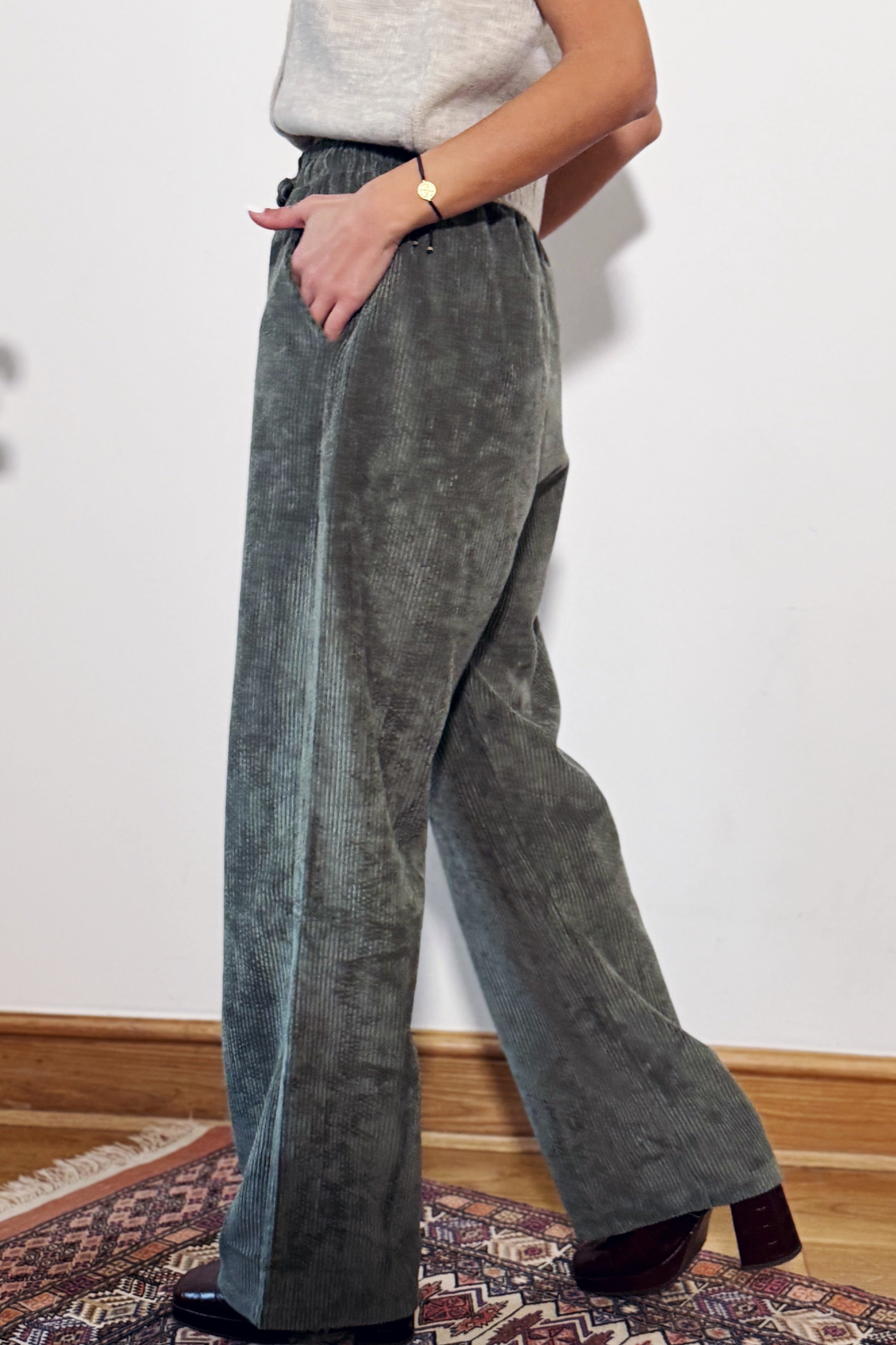 Corduroy Elastic Waist Trousers