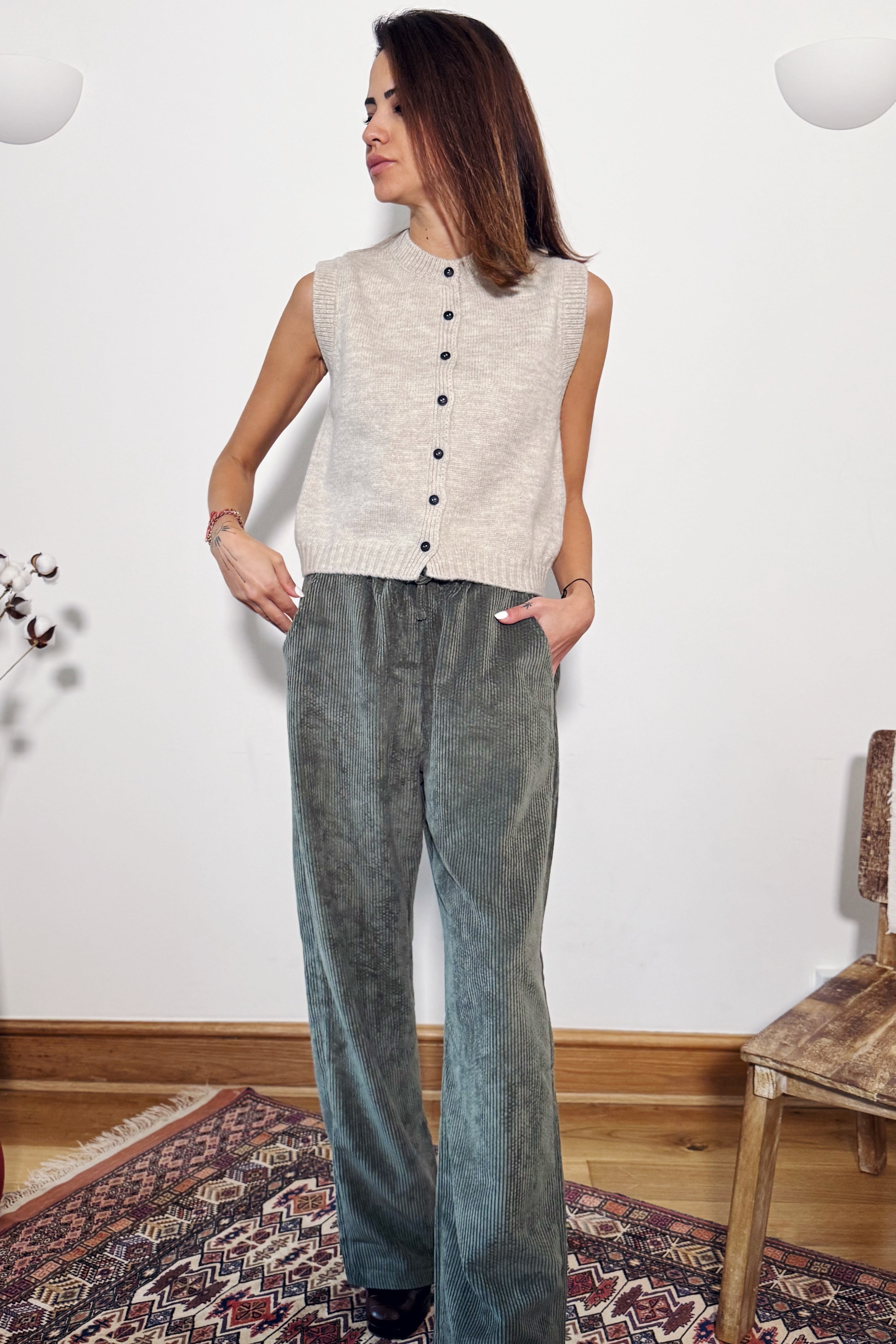 Corduroy Elastic Waist Trousers