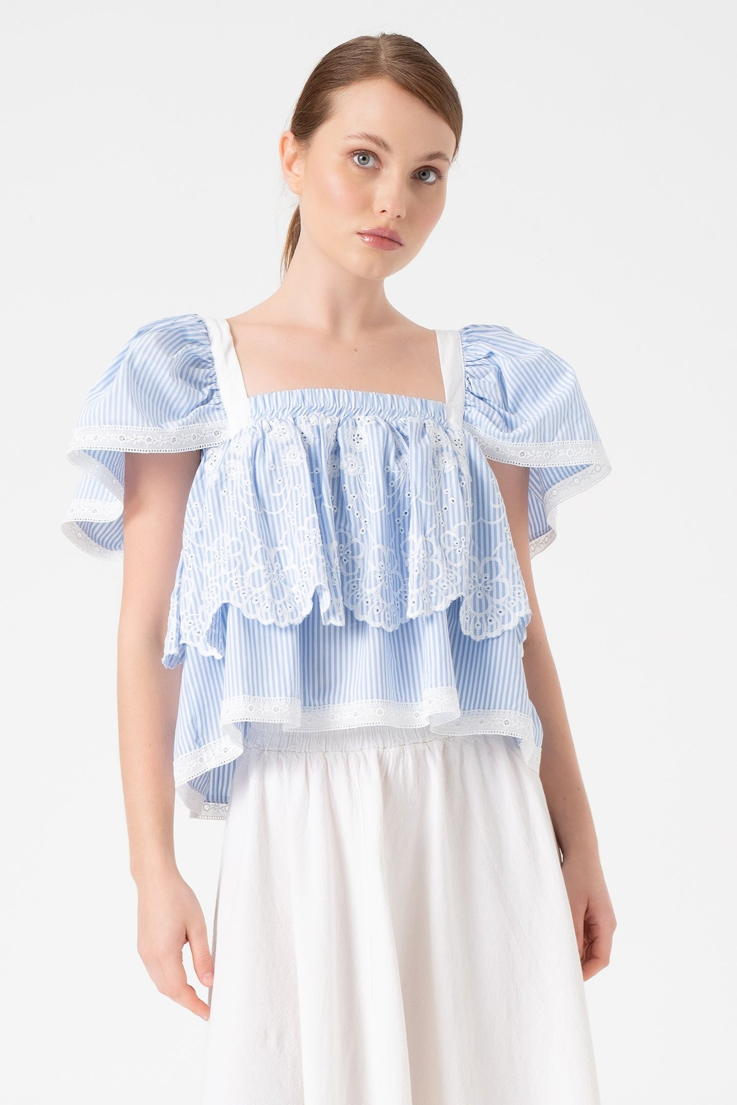 PUFF-SLEEVE STRIPY BLOUSE