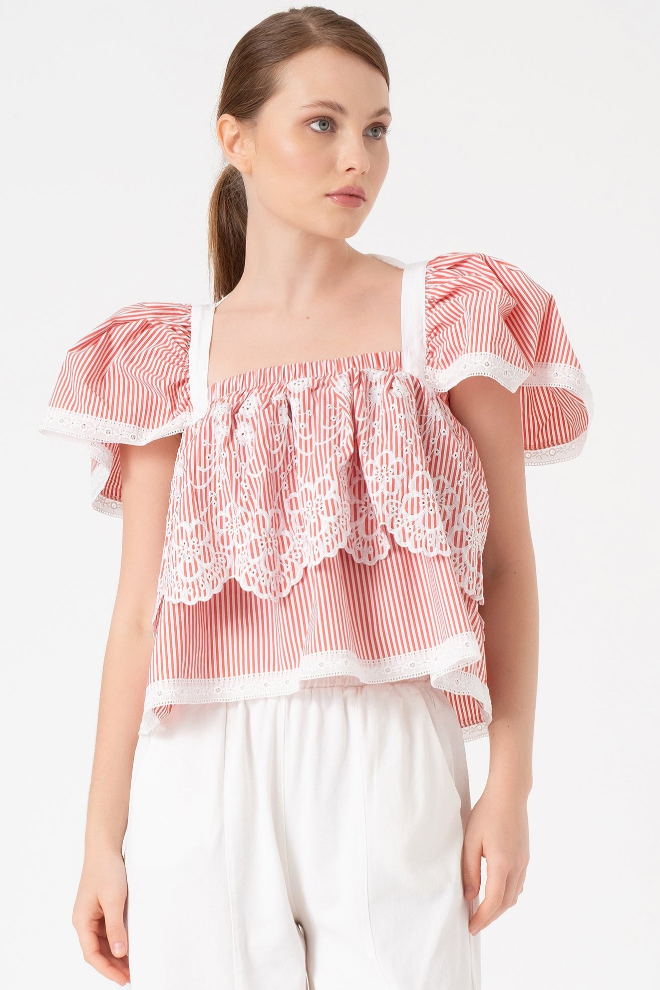 PUFF-SLEEVE STRIPY BLOUSE
