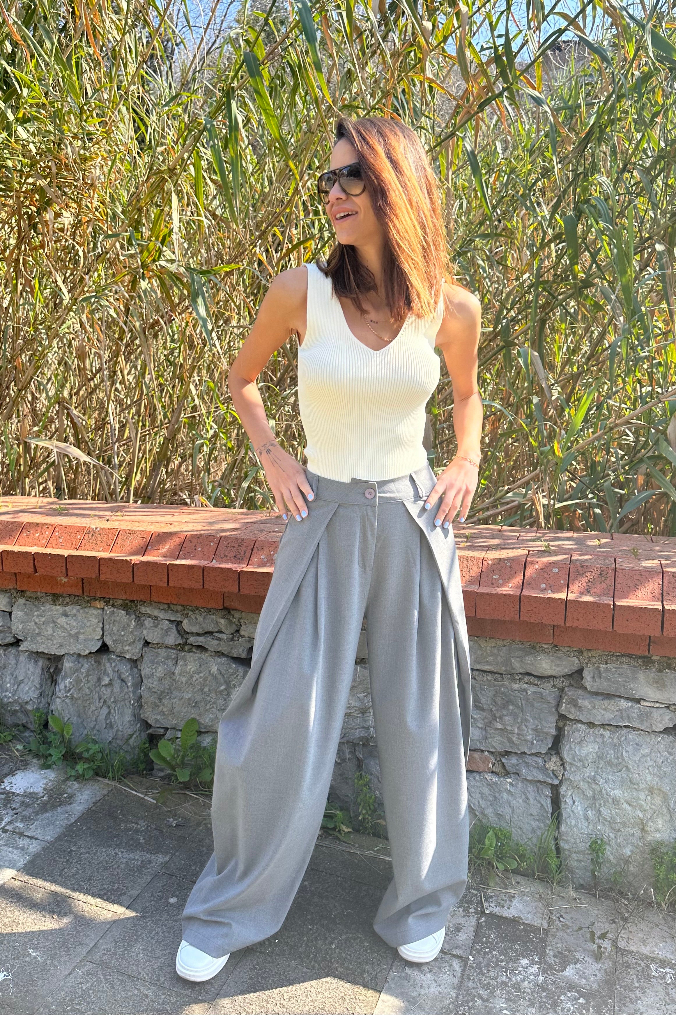 High Waist Drape Trousers - janandnova