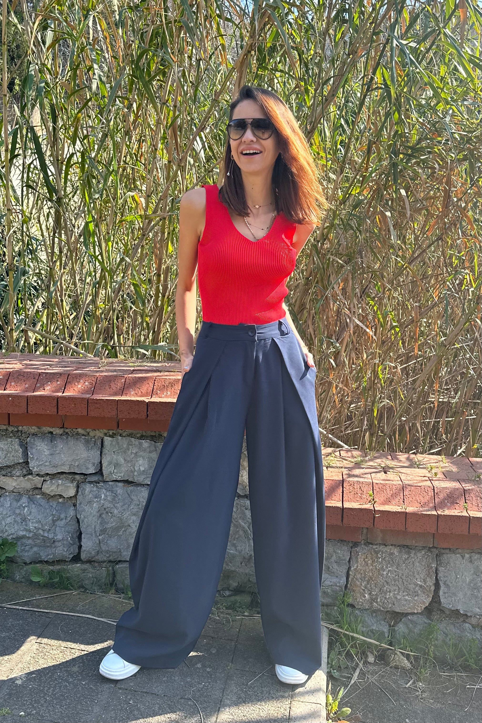 High Waist Drape Trousers - janandnova