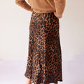 Leopard Print Brown Midi Satin Skirt - janandnova