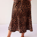 Leopard Print Brown Midi Satin Skirt - janandnova