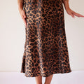 Leopard Print Brown Midi Satin Skirt - janandnova