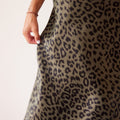 Leopard Print Khaki Midi Satin Skirt - janandnova