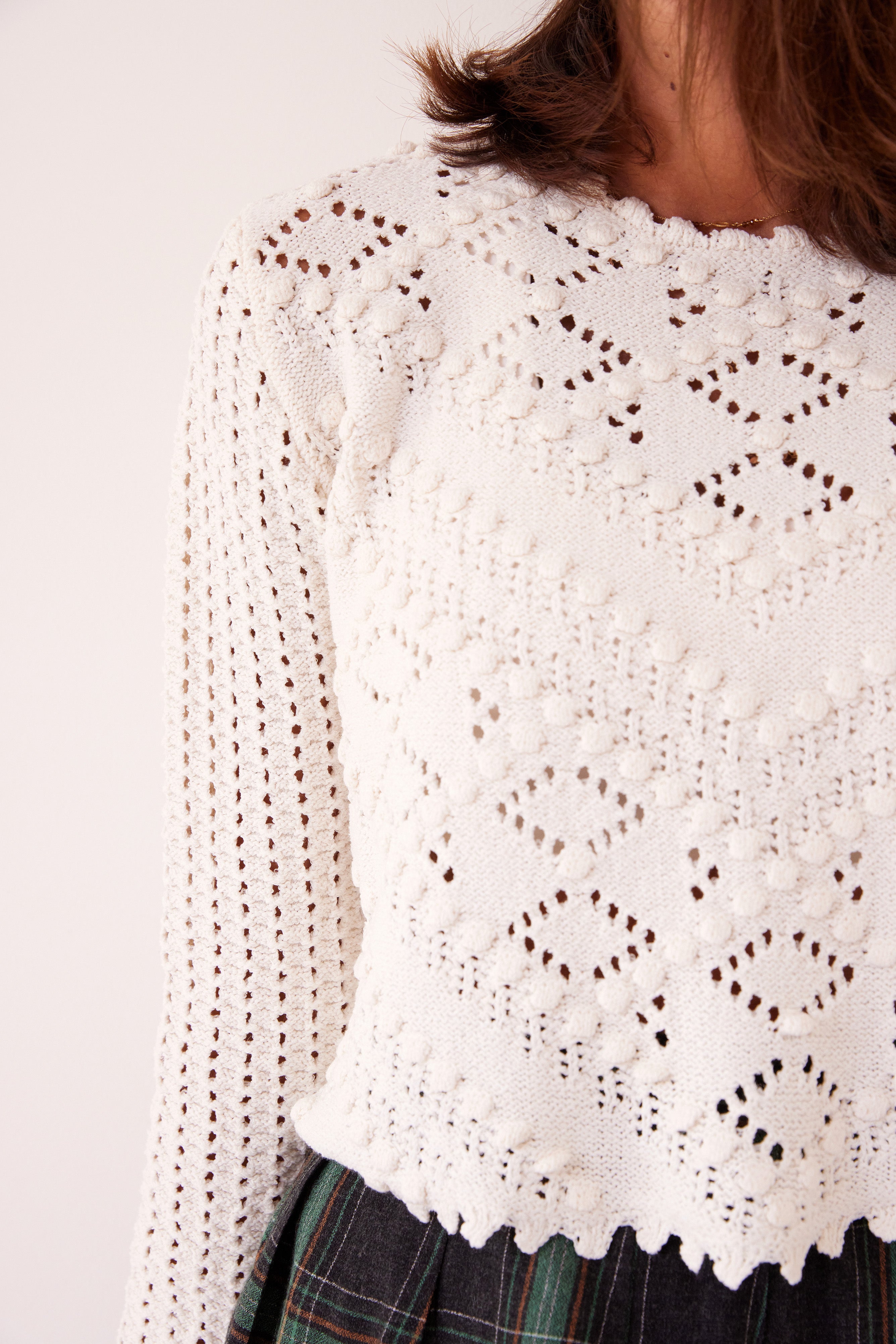 Pointelle Knit Ecru Jumper - janandnova