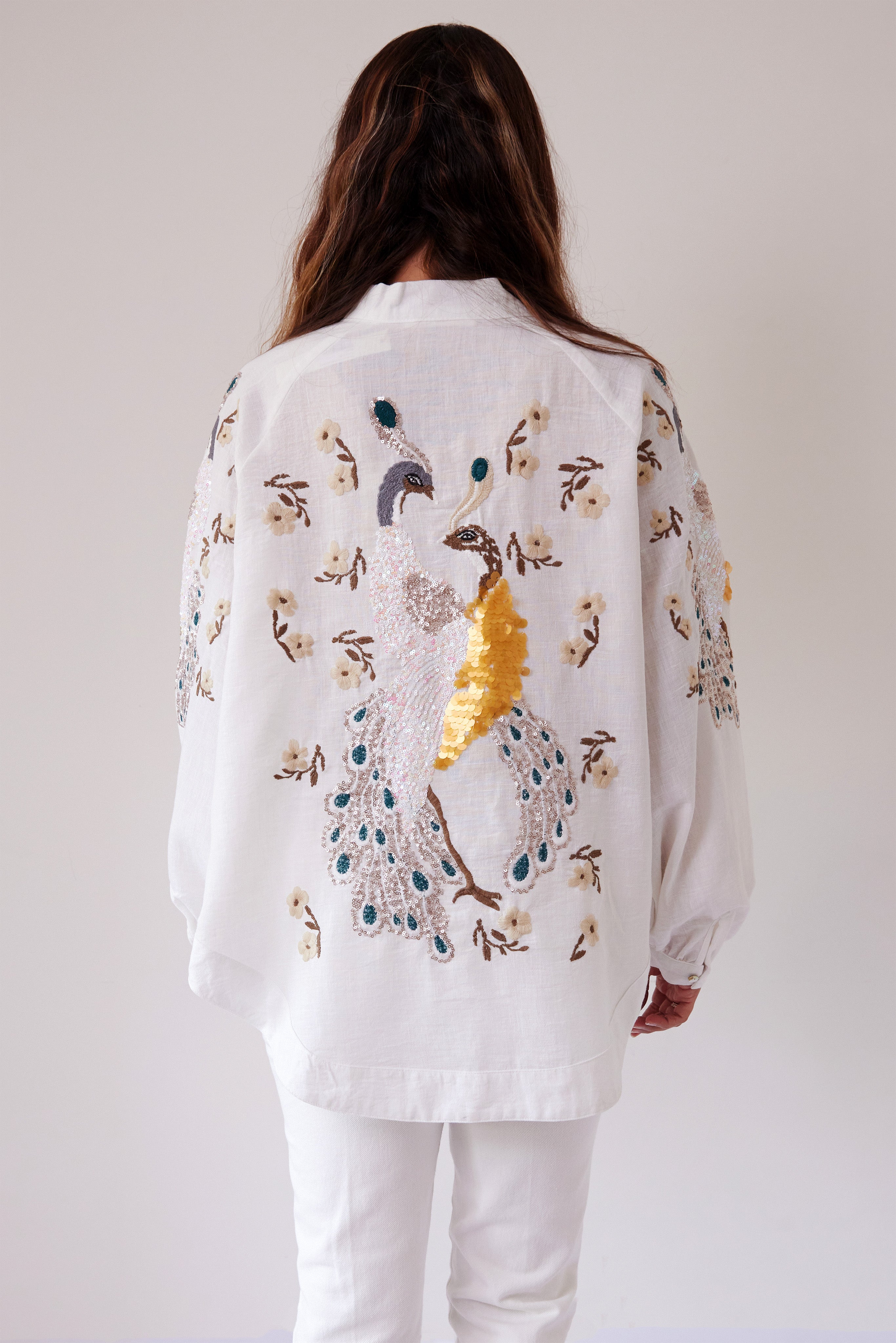 Peacock Embroidered Back Shirt