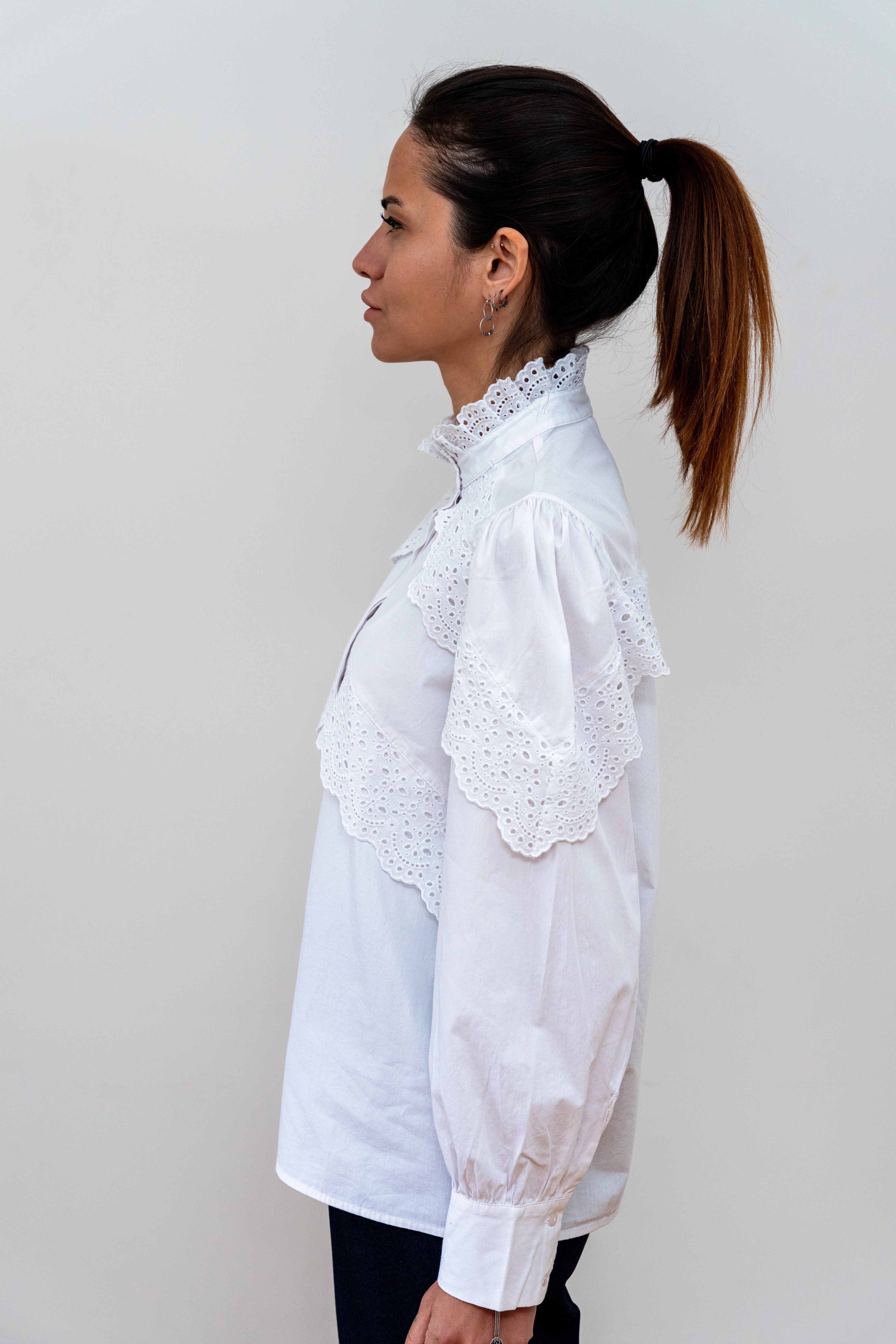 Lace Detailed High Collar Shirt - janandnova