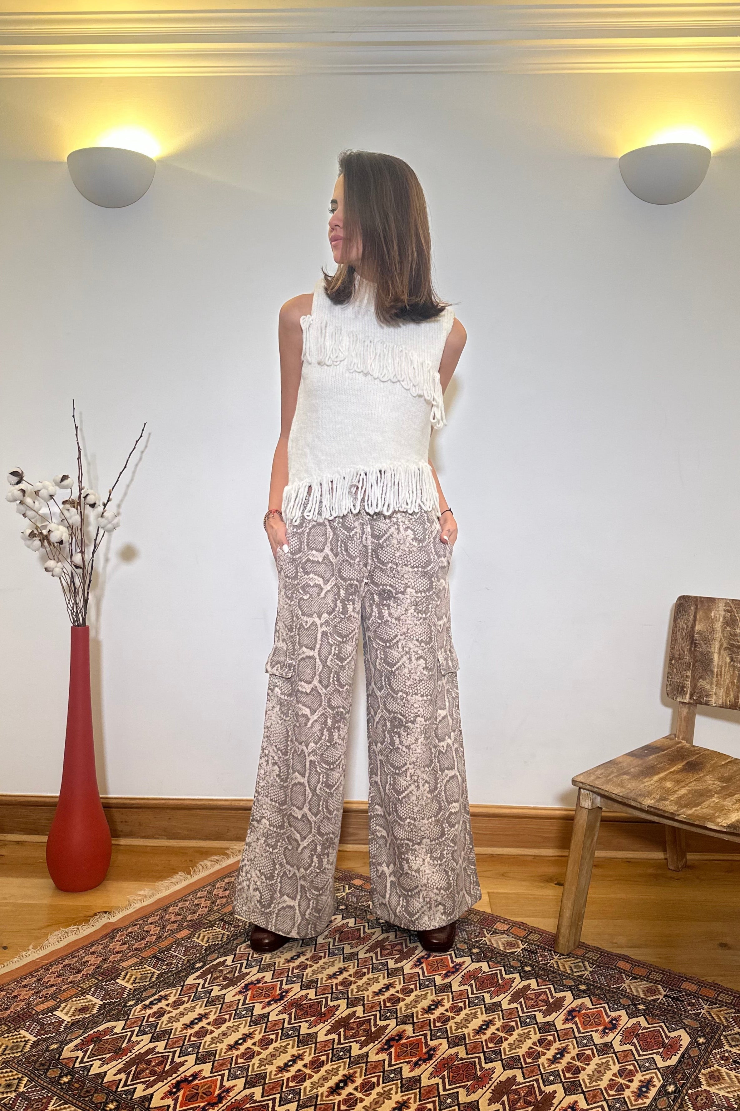 Drawstring Snake Print Trousers