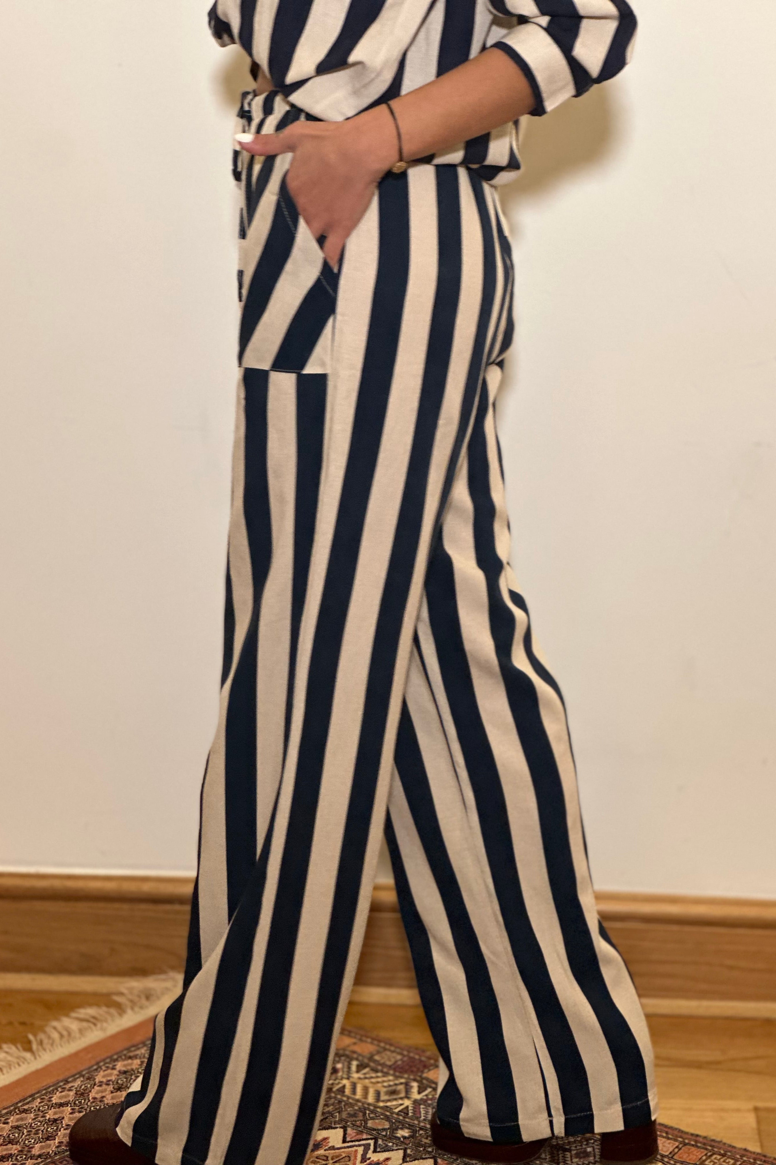 Navy & White Stripy Trousers