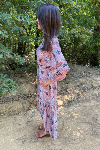 Turtleneck Leaf Patterned Satin Dress