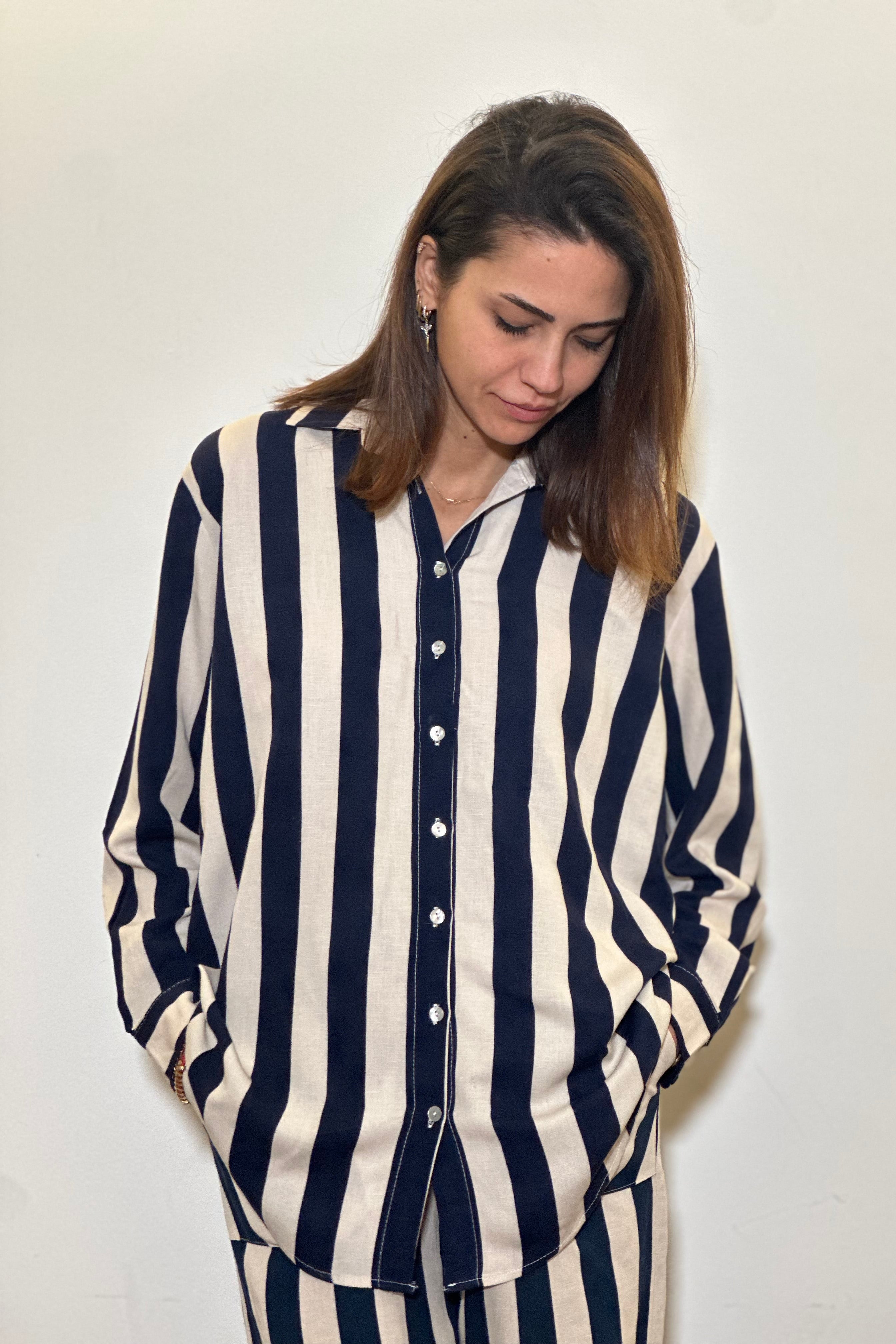 Navy & White Stripy Shirt