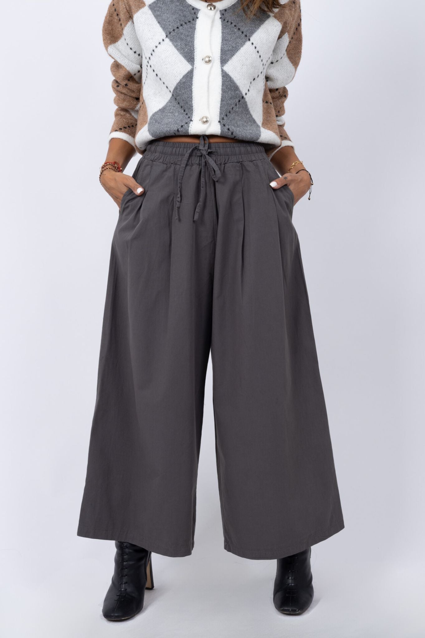 Drawstring Wide Leg Trousers