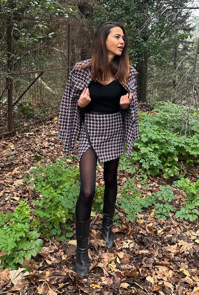Checkered Pattern Jacket & Skirt Set