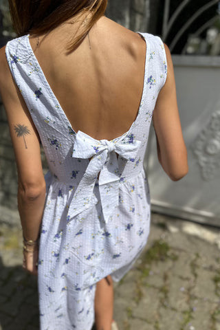 Tie-back Floral Print White Dress