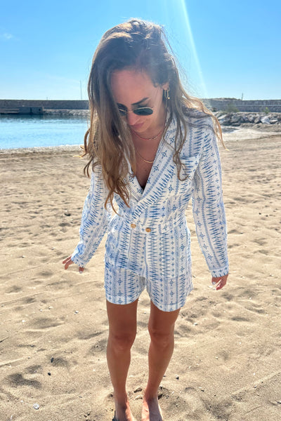 Embroidered White Linen Playsuit