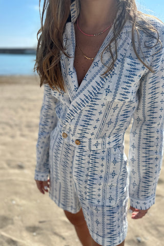 Embroidered White Linen Playsuit