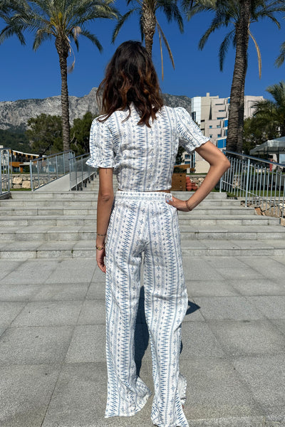 Linen White Embroidered Shirt and Trousers Set