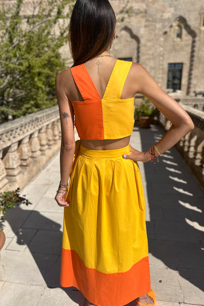 Orange Two Toned Skirt and Tank Top Set