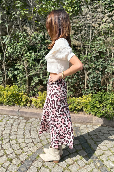 Pink Leopard Printed Satin Skirt