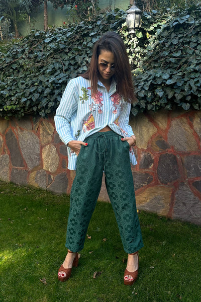 Embossed Patterned Trousers