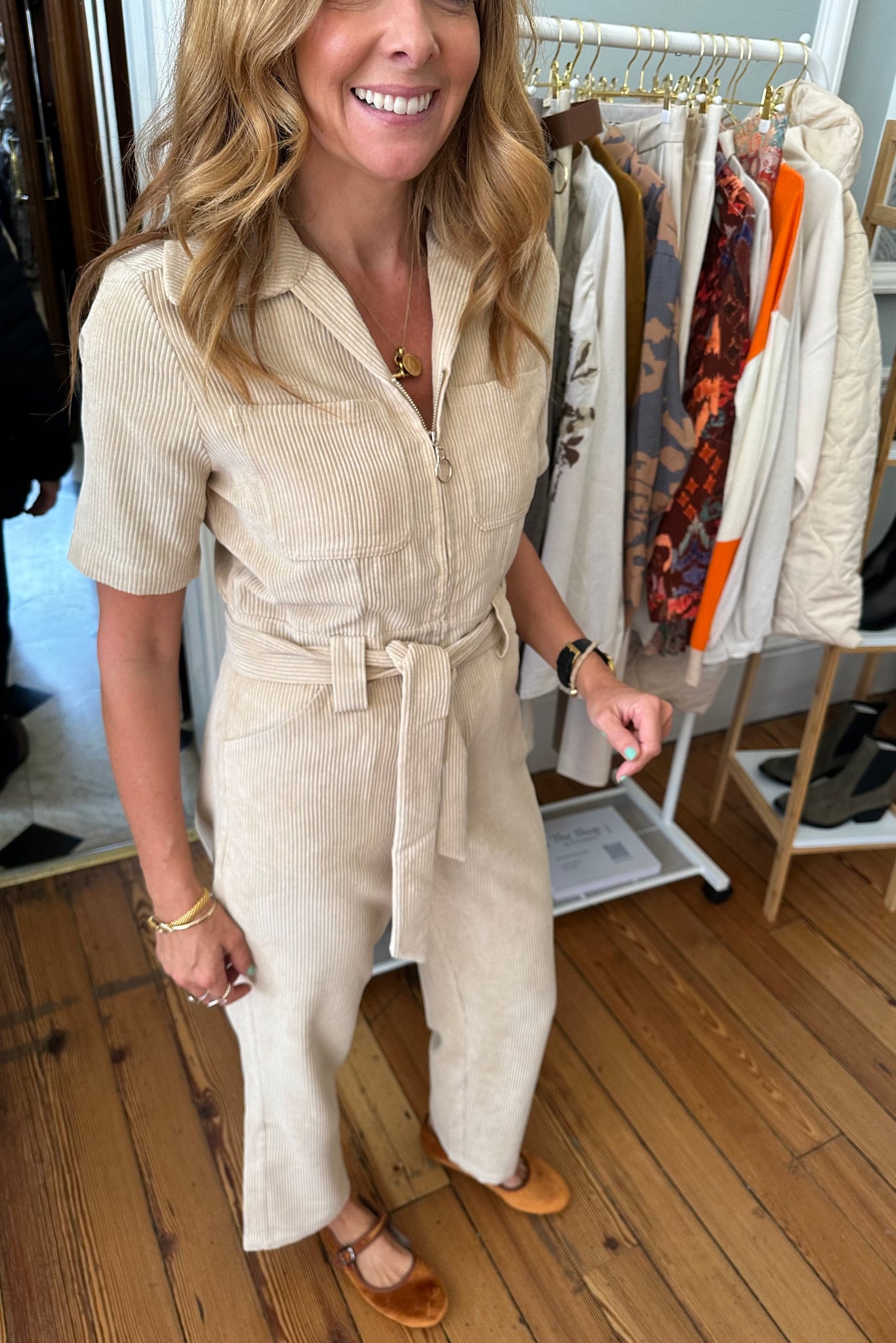 Cord Jumpsuit with Belt