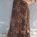 Brown Leopard Printed Midi Satin Skirt - janandnova