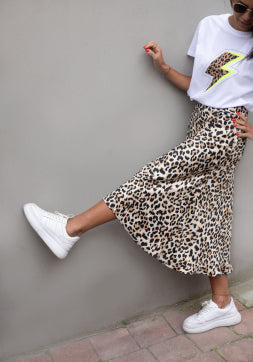 leopard printed satin midi skirt 4