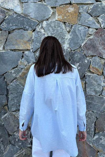 Blue Cotton Beaded Shirt - janandnova
