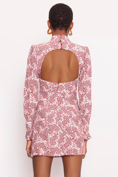 high neck printed open back mini dress 7