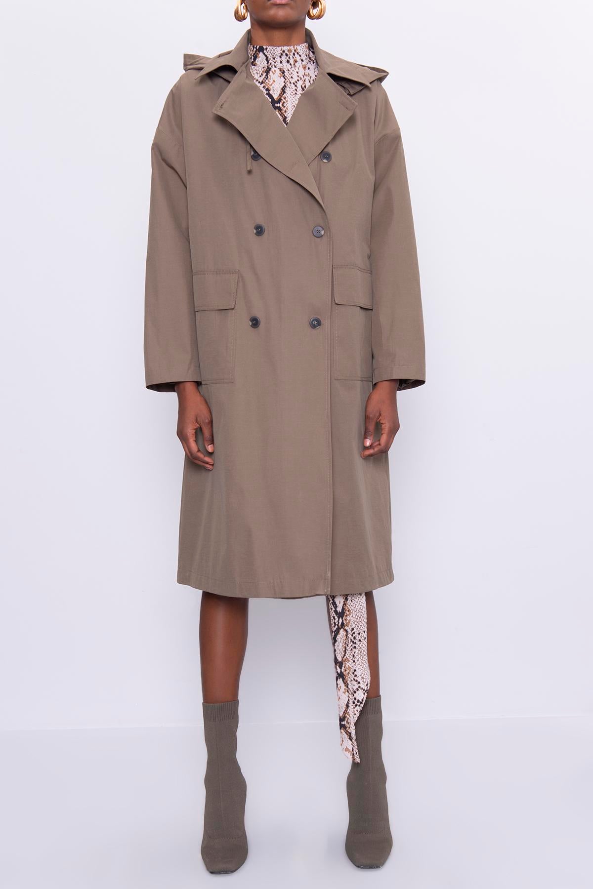 khaki oversized hooded trenchoat women 2