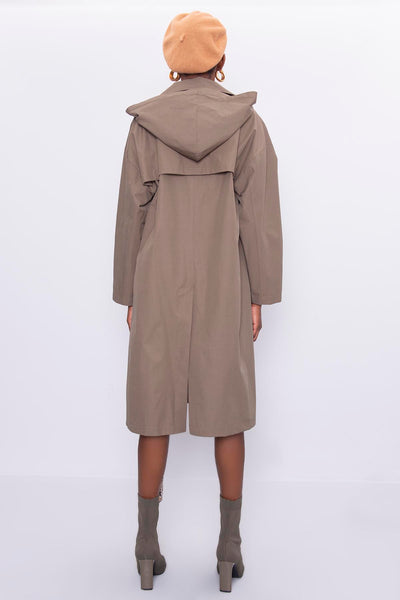 khaki oversized hooded trenchoat women 3