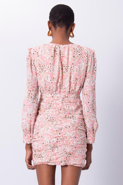 powder pink draped square neck mini dress 3