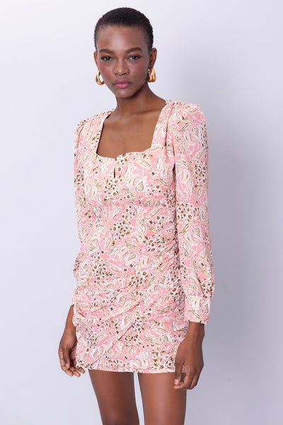 powder pink draped square neck dress
