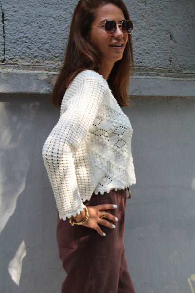 Pointelle Knit Ecru Jumper - janandnova