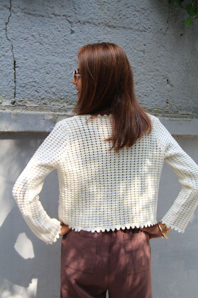 Pointelle Knit Ecru Jumper - janandnova